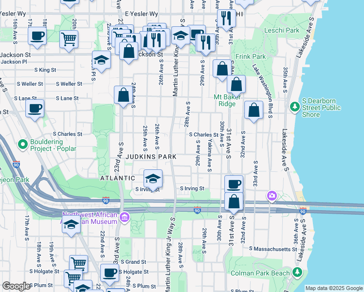 map of restaurants, bars, coffee shops, grocery stores, and more near 940 28th Avenue South in Seattle