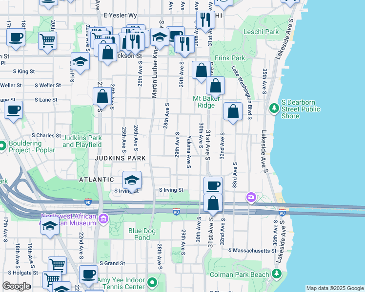 map of restaurants, bars, coffee shops, grocery stores, and more near 932 29th Avenue South in Seattle