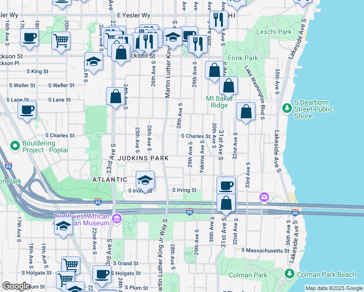 map of restaurants, bars, coffee shops, grocery stores, and more near 940 28th Avenue South in Seattle