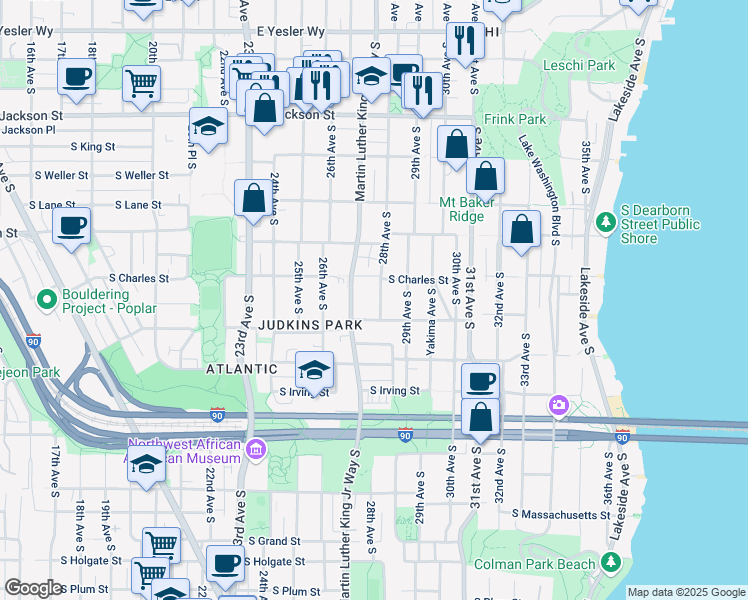 map of restaurants, bars, coffee shops, grocery stores, and more near 940 28th Avenue South in Seattle