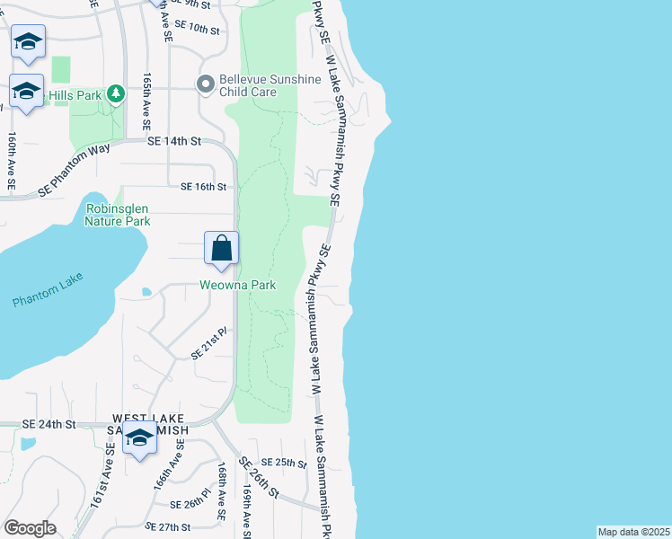 map of restaurants, bars, coffee shops, grocery stores, and more near 1822 West Lake Sammamish Parkway Southeast in Bellevue