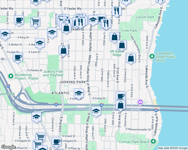 map of restaurants, bars, coffee shops, grocery stores, and more near 940 28th Avenue South in Seattle