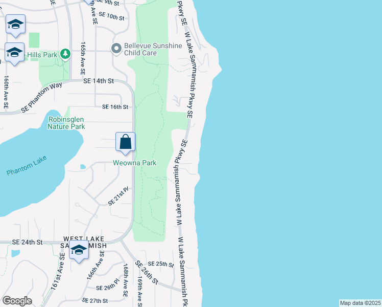 map of restaurants, bars, coffee shops, grocery stores, and more near 1822 West Lake Sammamish Parkway Southeast in Bellevue