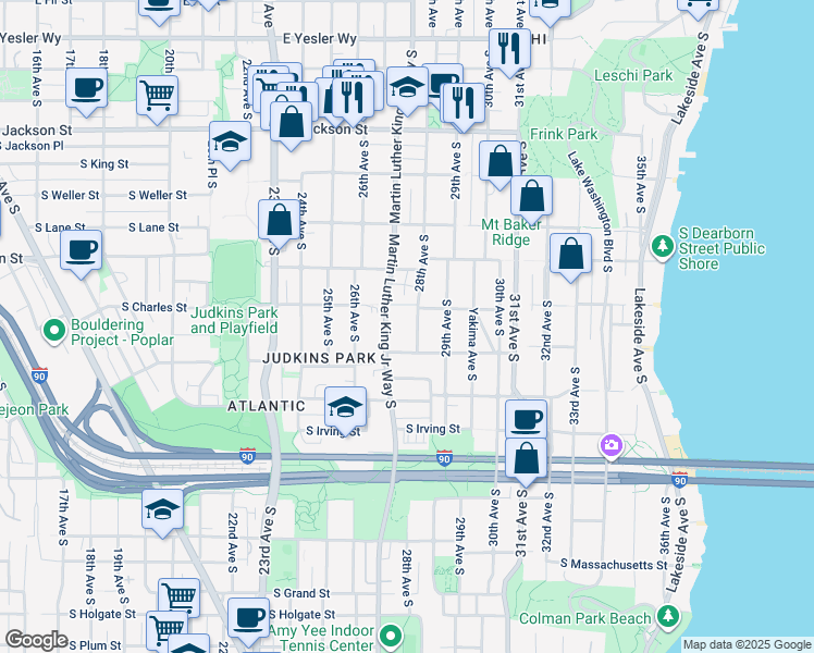 map of restaurants, bars, coffee shops, grocery stores, and more near 940 28th Avenue South in Seattle