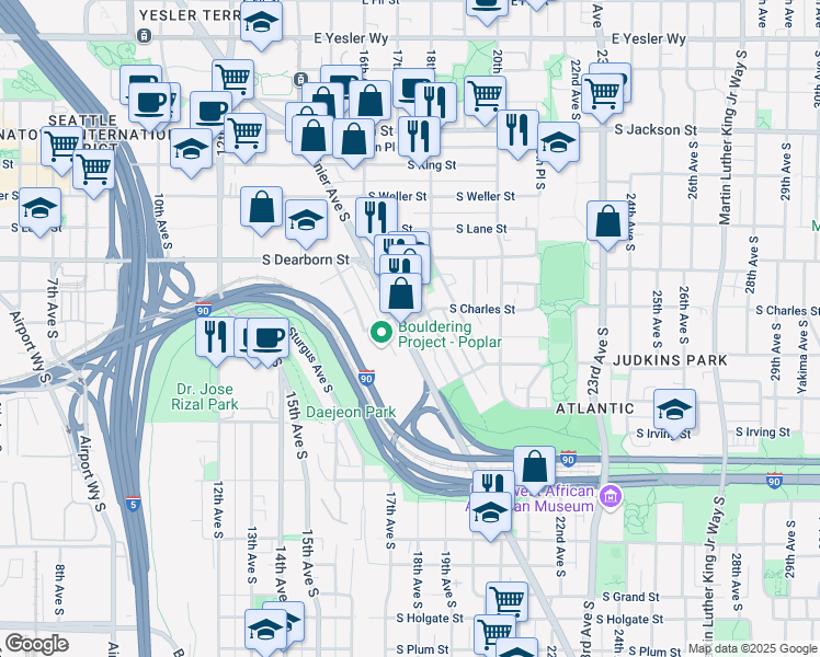 map of restaurants, bars, coffee shops, grocery stores, and more near 927 Rainier Avenue South in Seattle