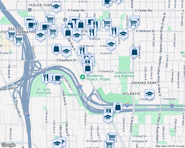 map of restaurants, bars, coffee shops, grocery stores, and more near 927 Rainier Avenue South in Seattle