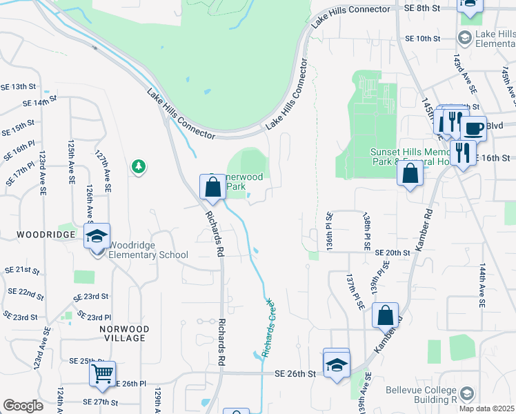 map of restaurants, bars, coffee shops, grocery stores, and more near 1685 134th Avenue Southeast in Bellevue
