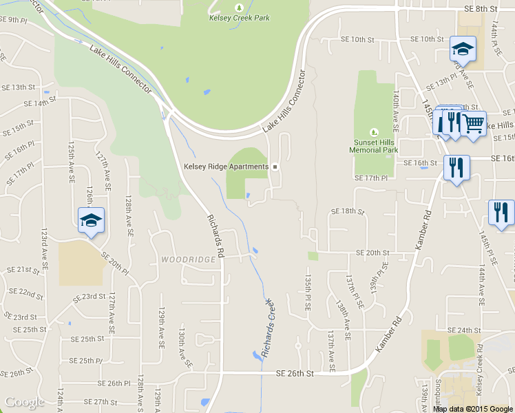 map of restaurants, bars, coffee shops, grocery stores, and more near 1805 134th Avenue Southeast in Bellevue