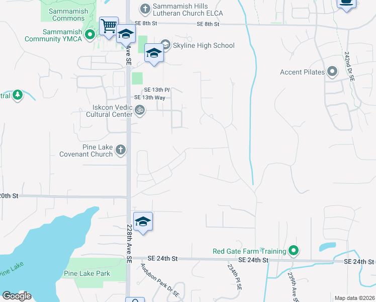map of restaurants, bars, coffee shops, grocery stores, and more near 23186 Southeast 18th Place in Sammamish