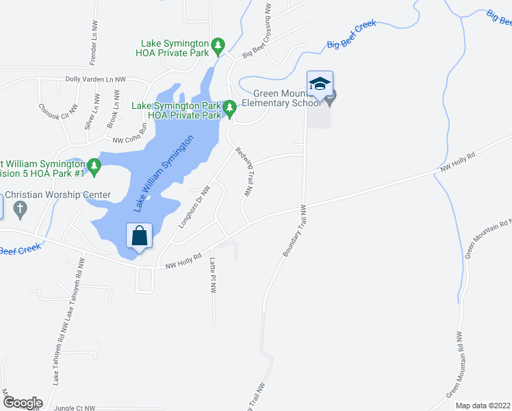 map of restaurants, bars, coffee shops, grocery stores, and more near 3571 Redwing Trail Northwest in Bremerton