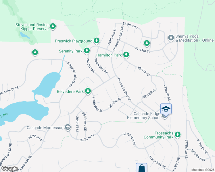 map of restaurants, bars, coffee shops, grocery stores, and more near 1740 267th Court Southeast in Sammamish