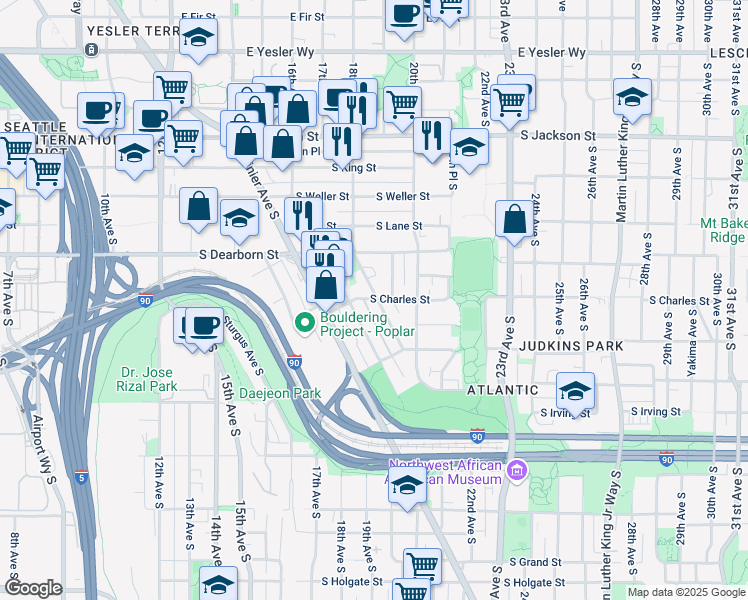 map of restaurants, bars, coffee shops, grocery stores, and more near 833 Davis Place South in Seattle