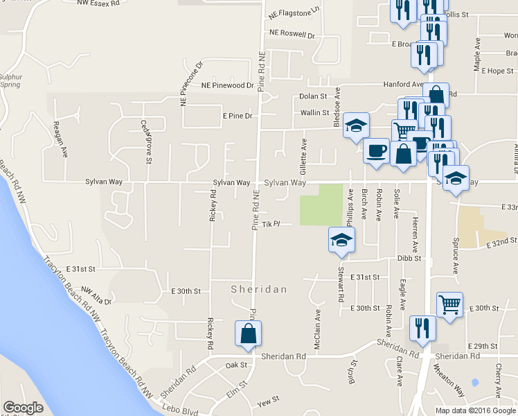 map of restaurants, bars, coffee shops, grocery stores, and more near 604 Cottage Lane in Bremerton