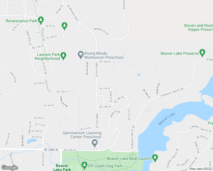 map of restaurants, bars, coffee shops, grocery stores, and more near 24822 Southeast 17th Street in Sammamish