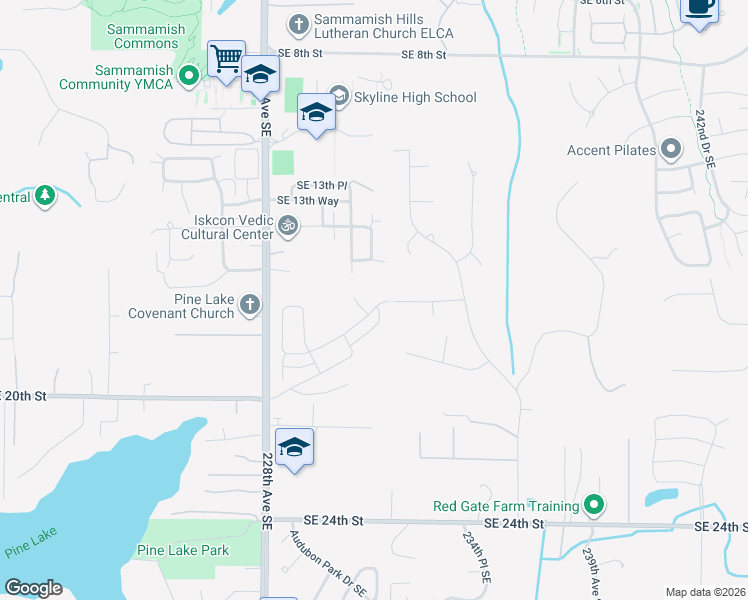 map of restaurants, bars, coffee shops, grocery stores, and more near 23186 Southeast 18th Place in Sammamish