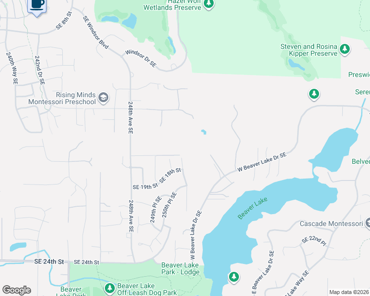 map of restaurants, bars, coffee shops, grocery stores, and more near 25112 Southeast 17th Street in Sammamish