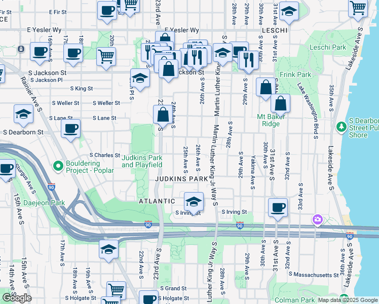 map of restaurants, bars, coffee shops, grocery stores, and more near 813 26th Avenue South in Seattle