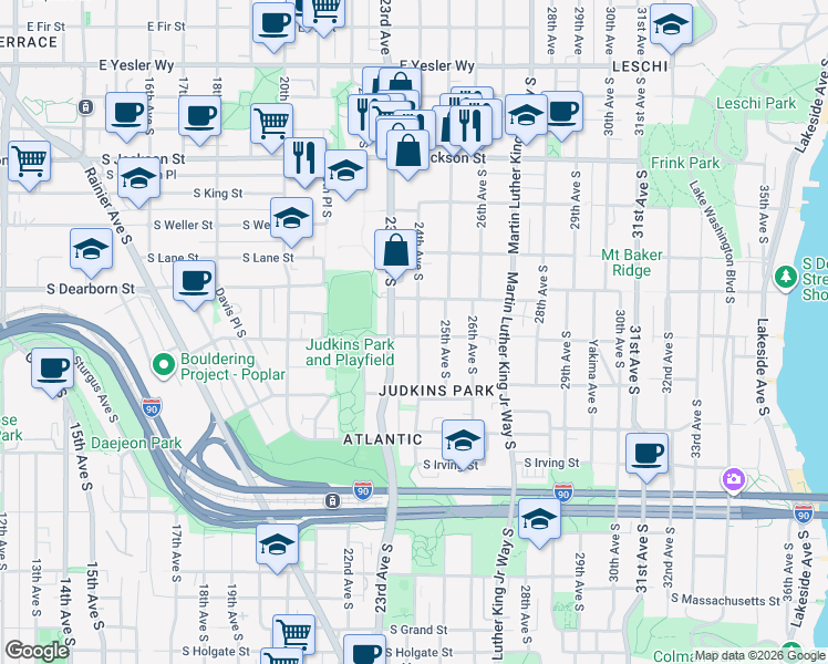 map of restaurants, bars, coffee shops, grocery stores, and more near in Seattle