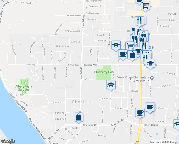 map of restaurants, bars, coffee shops, grocery stores, and more near 672 Northpark Lane in Bremerton