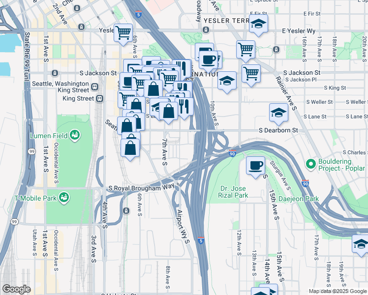 map of restaurants, bars, coffee shops, grocery stores, and more near 805 South Charles Street in Seattle