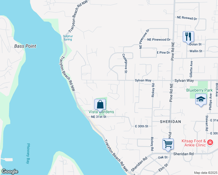 map of restaurants, bars, coffee shops, grocery stores, and more near 3580 Narrows View Lane Northeast in Bremerton