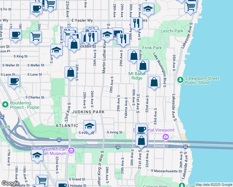 map of restaurants, bars, coffee shops, grocery stores, and more near 831 29th Avenue South in Seattle