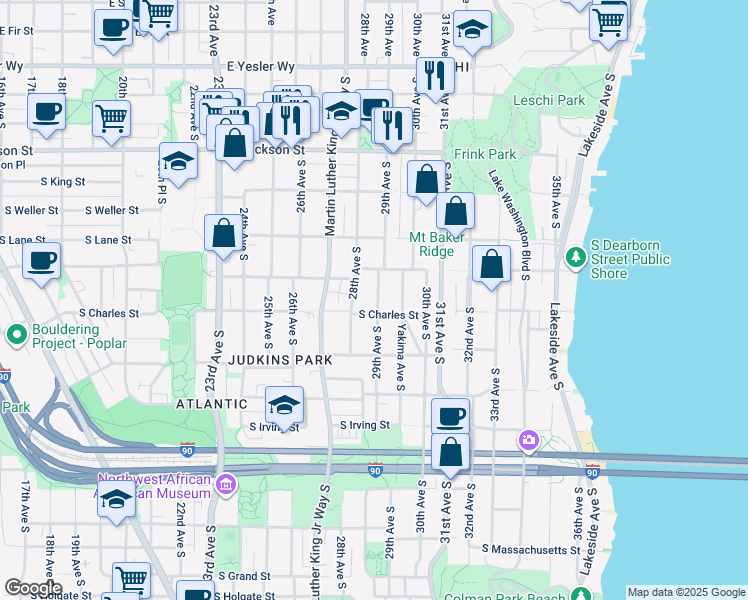 map of restaurants, bars, coffee shops, grocery stores, and more near 820 29th Avenue South in Seattle