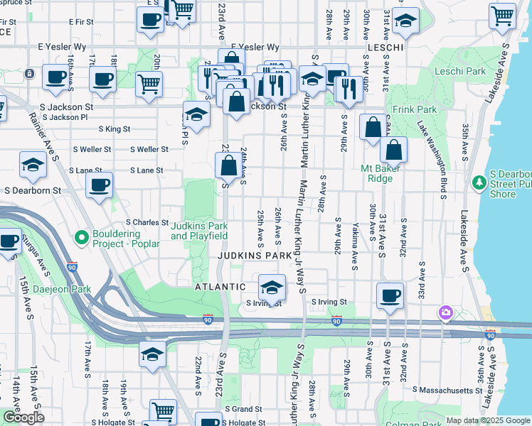 map of restaurants, bars, coffee shops, grocery stores, and more near 813 26th Avenue South in Seattle