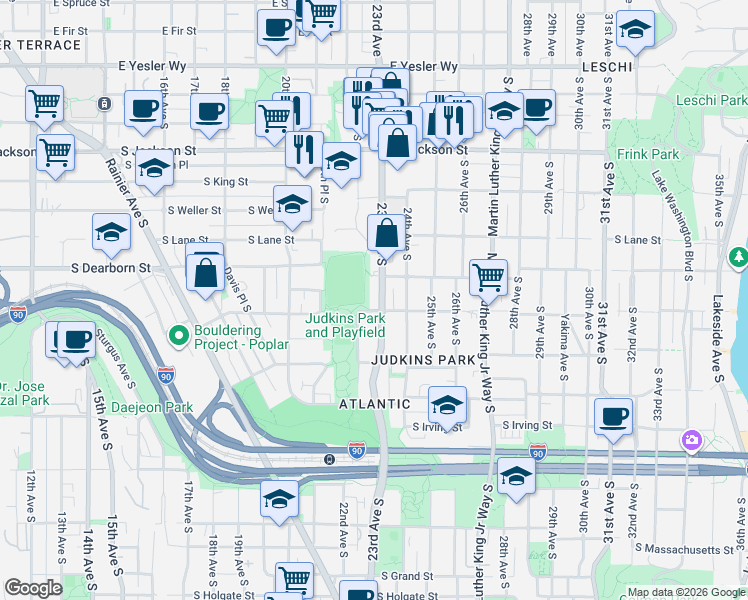 map of restaurants, bars, coffee shops, grocery stores, and more near in Seattle