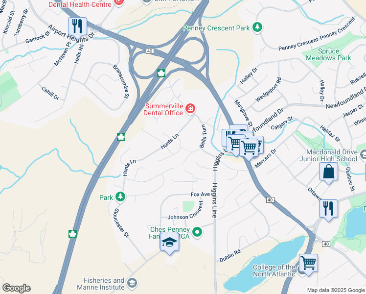 map of restaurants, bars, coffee shops, grocery stores, and more near 31 Brophy Place in St. John's