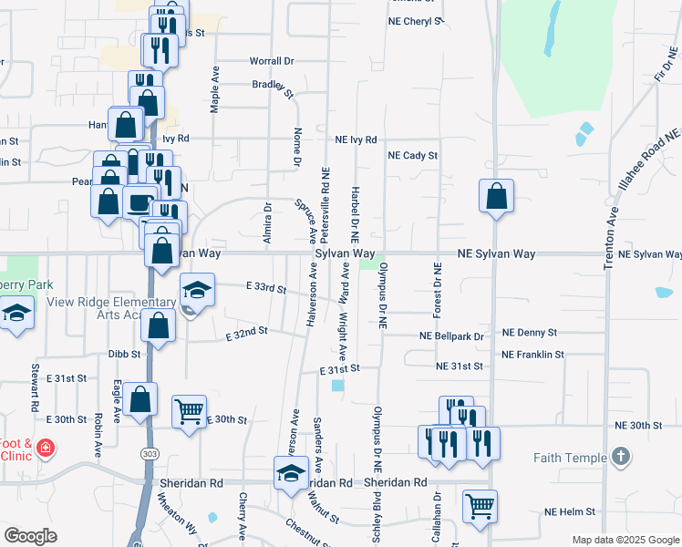map of restaurants, bars, coffee shops, grocery stores, and more near 3329 Ward Ave in Bremerton