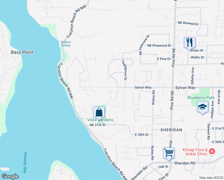 map of restaurants, bars, coffee shops, grocery stores, and more near 3580 Narrows View Lane Northeast in Bremerton