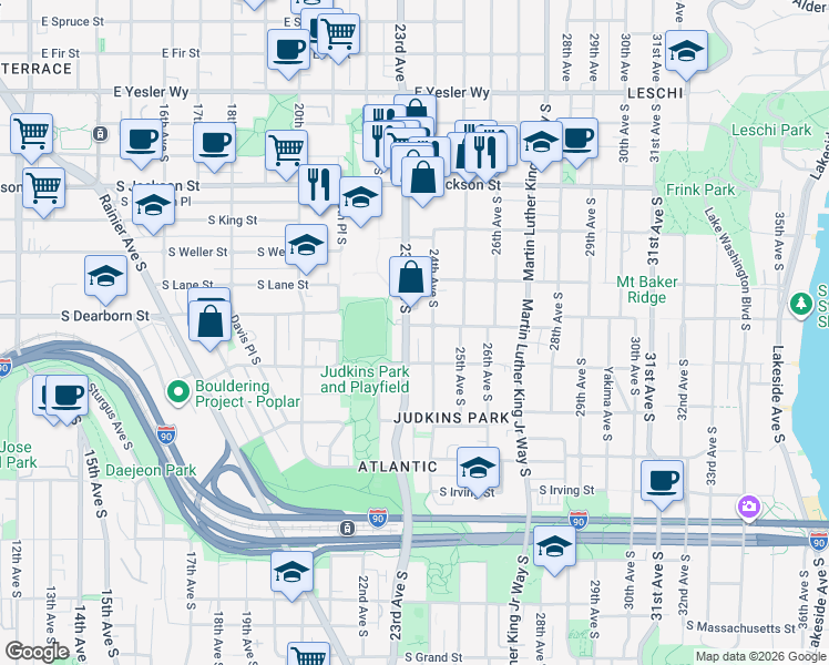 map of restaurants, bars, coffee shops, grocery stores, and more near in Seattle