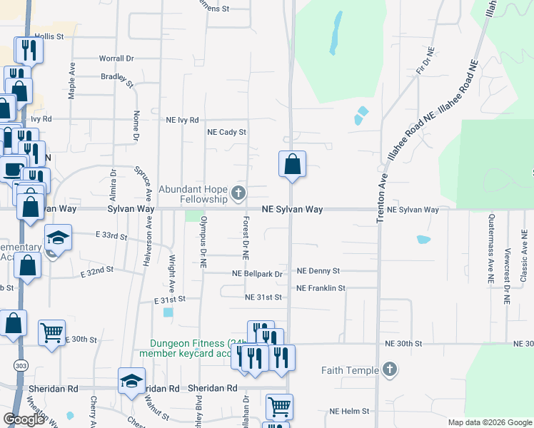 map of restaurants, bars, coffee shops, grocery stores, and more near 2122 Northeast Sunrise Drive in Bremerton