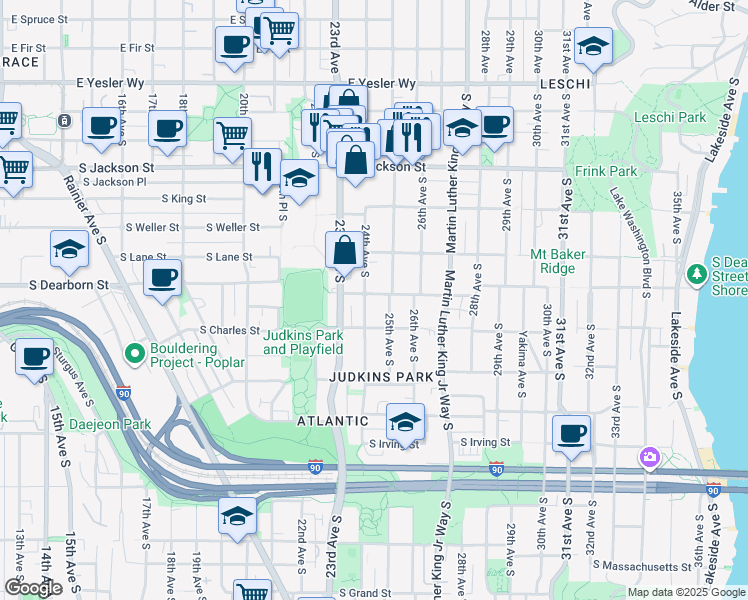 map of restaurants, bars, coffee shops, grocery stores, and more near in Seattle