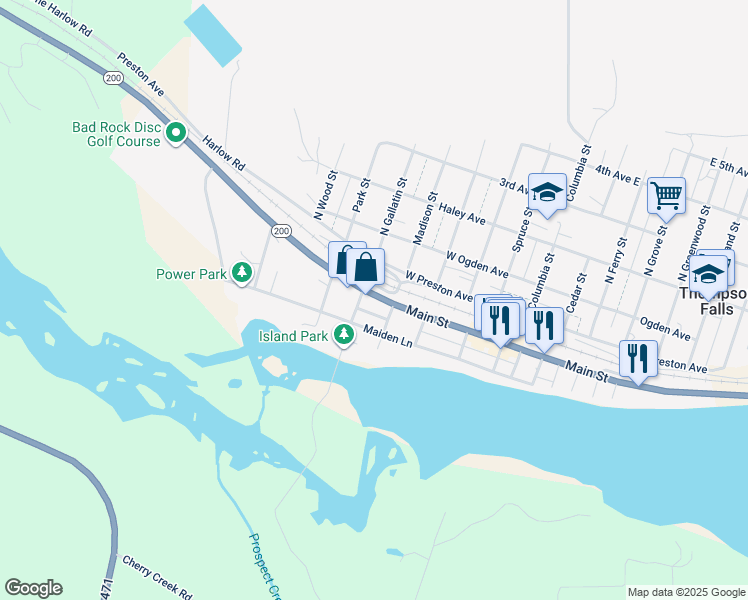 map of restaurants, bars, coffee shops, grocery stores, and more near 1219 West Main Street in Thompson Falls