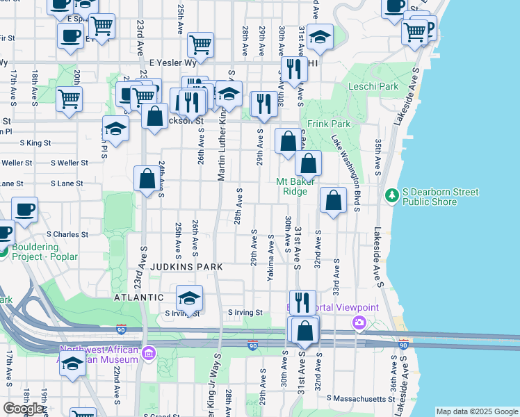 map of restaurants, bars, coffee shops, grocery stores, and more near 820 29th Avenue South in Seattle