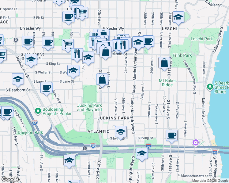 map of restaurants, bars, coffee shops, grocery stores, and more near in Seattle