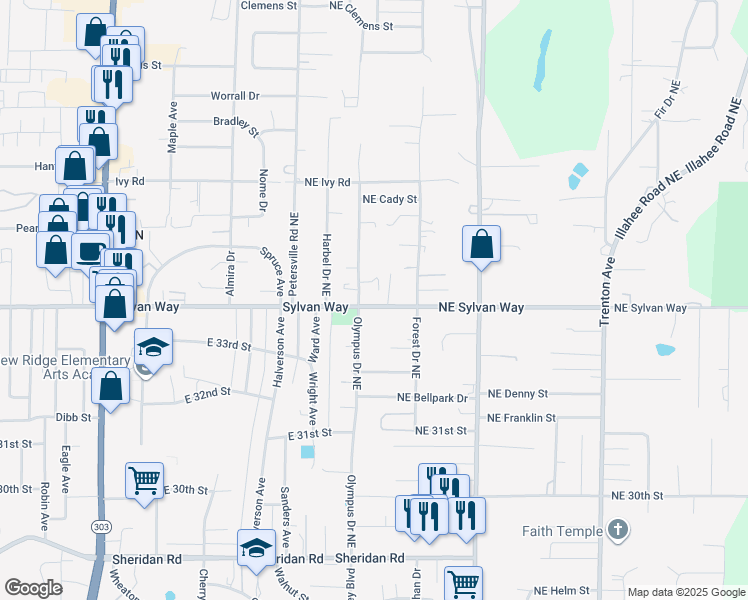 map of restaurants, bars, coffee shops, grocery stores, and more near 3428 Heider Drive in Bremerton