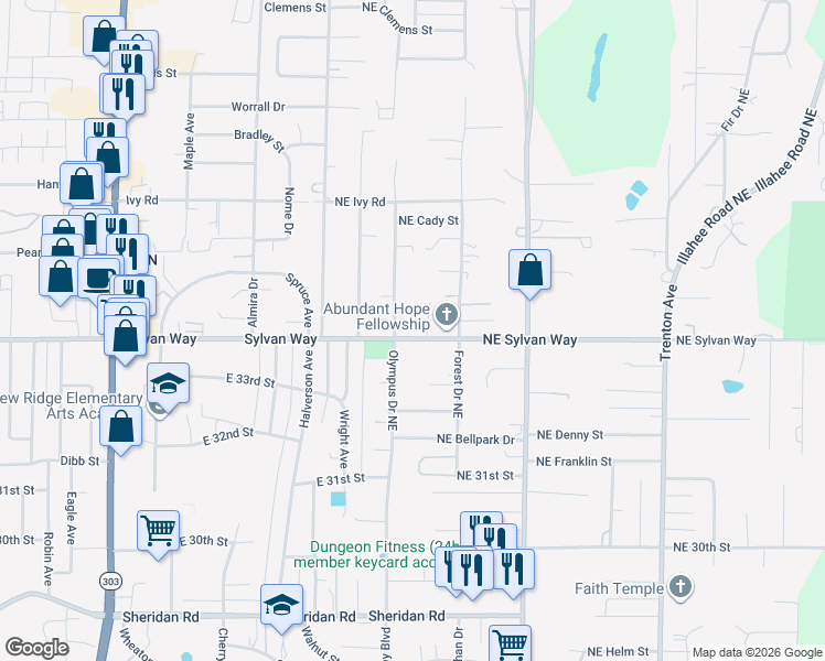 map of restaurants, bars, coffee shops, grocery stores, and more near 3428 Heider Drive in Bremerton