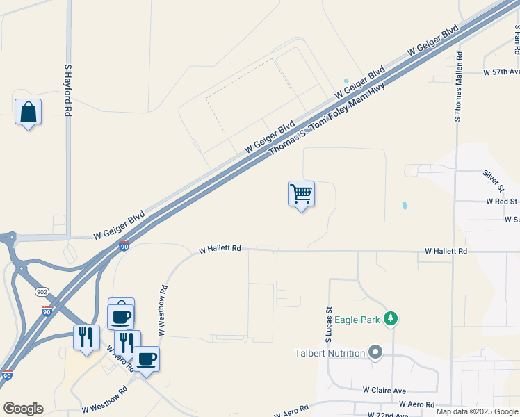 map of restaurants, bars, coffee shops, grocery stores, and more near 10110 West Hallett Road in Spokane