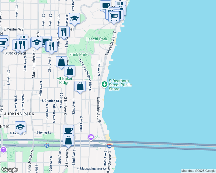 map of restaurants, bars, coffee shops, grocery stores, and more near 200 Lakeside Avenue South in Seattle
