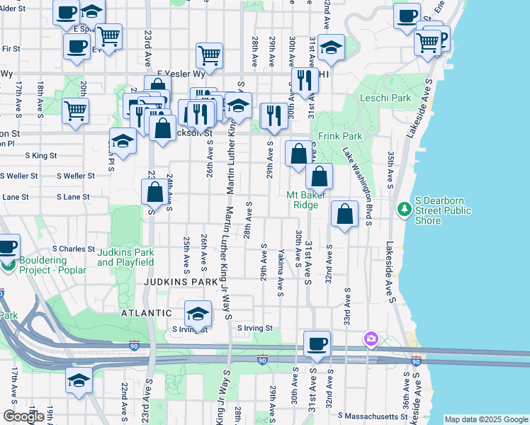 map of restaurants, bars, coffee shops, grocery stores, and more near 702 29th Avenue South in Seattle