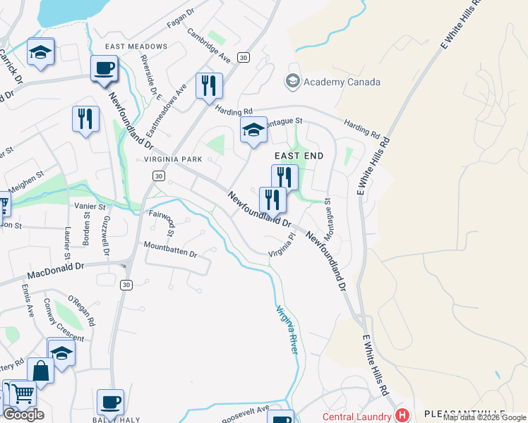 map of restaurants, bars, coffee shops, grocery stores, and more near 262 Newfoundland Drive in St. John's