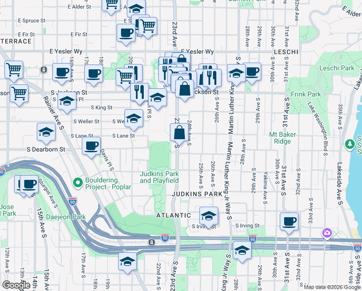 map of restaurants, bars, coffee shops, grocery stores, and more near 703 23rd Avenue South in Seattle
