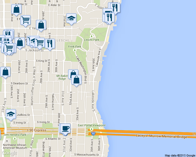 map of restaurants, bars, coffee shops, grocery stores, and more near in Seattle
