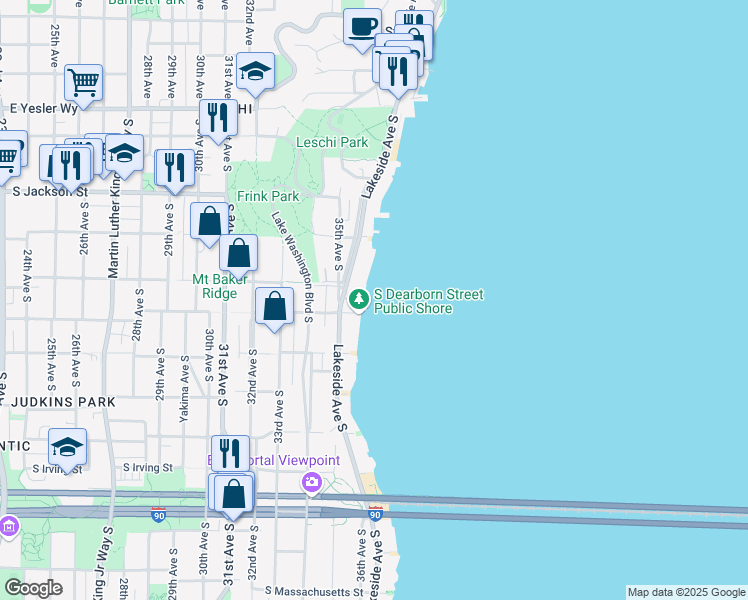 map of restaurants, bars, coffee shops, grocery stores, and more near 200 Lakeside Avenue South in Seattle