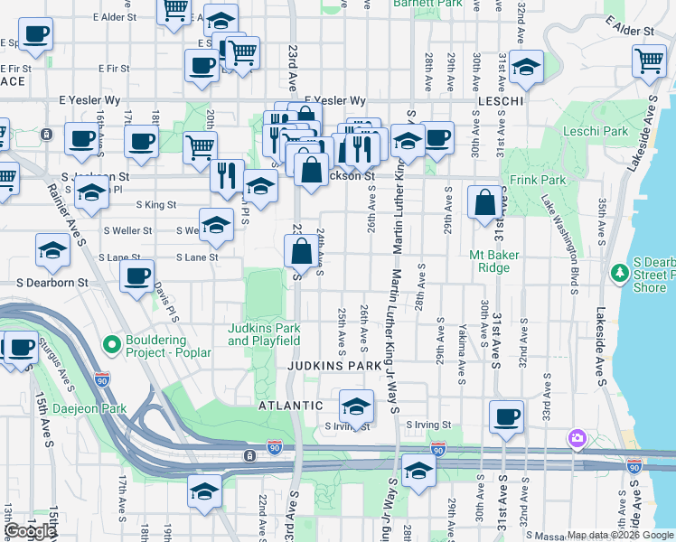 map of restaurants, bars, coffee shops, grocery stores, and more near 706 24th Avenue South in Seattle