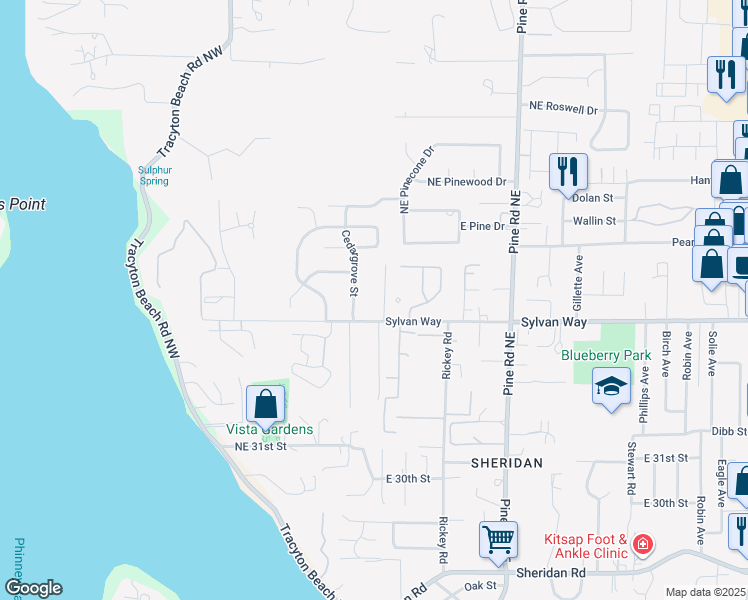 map of restaurants, bars, coffee shops, grocery stores, and more near 3539 Courtyard Lane in Bremerton