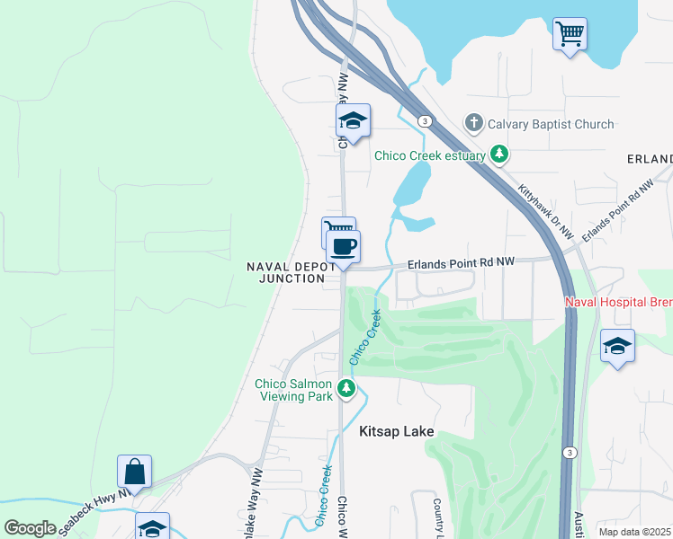 map of restaurants, bars, coffee shops, grocery stores, and more near in Erlands Point-Kitsap Lake